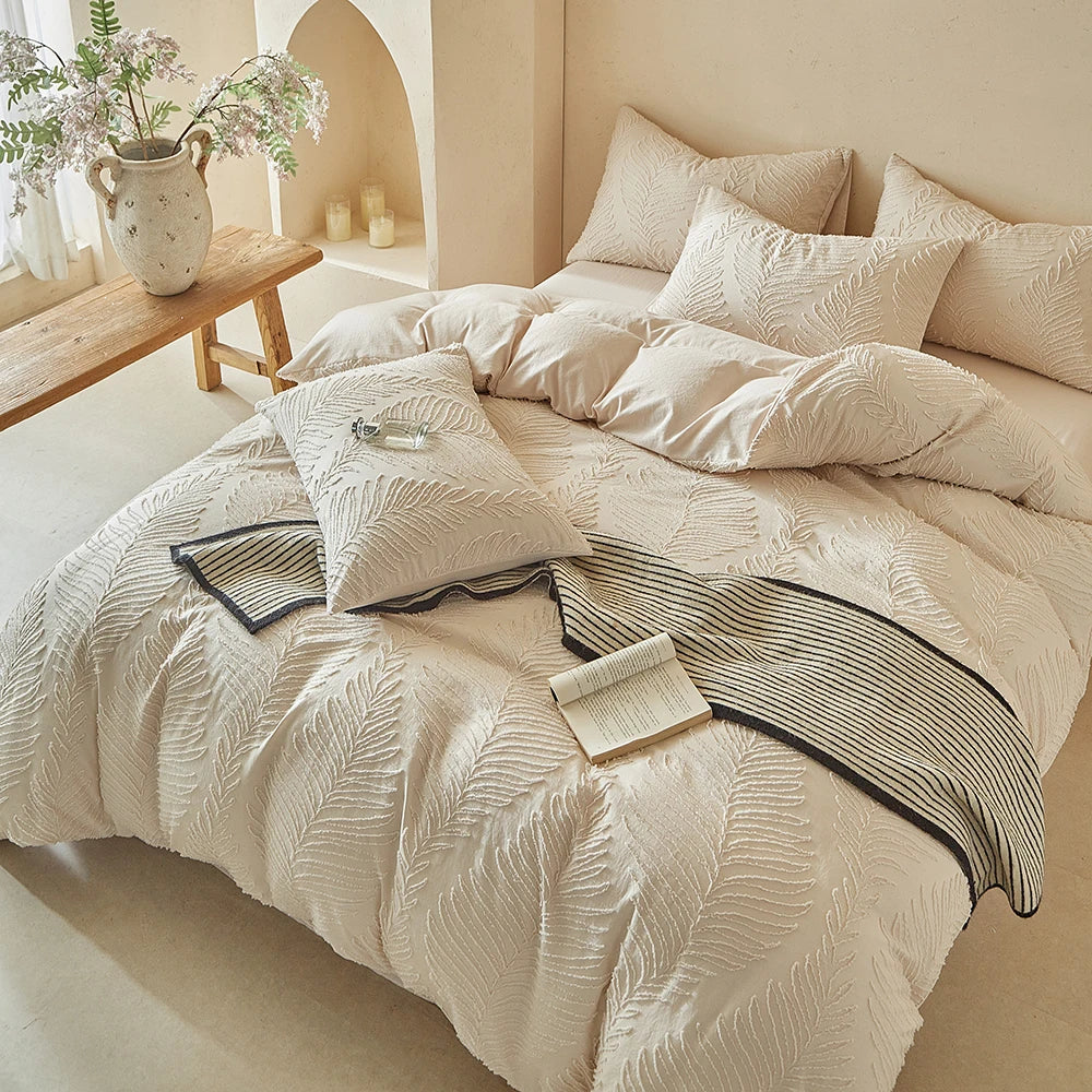 Needle Leaf Cutting Flowers Bedding Set Queen Soft Skin-friendly Duvet Cover Set Comfortable Durable Quilt Cover Pillowcases