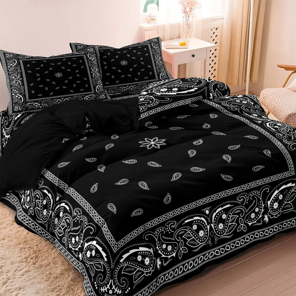 3pcs Stylish Paisley Duvet Cover Set Bandanna Pattern With Pillowcases For Bedroom And Dorm Room Decor1 Duvet Cover+2 Pillowcase